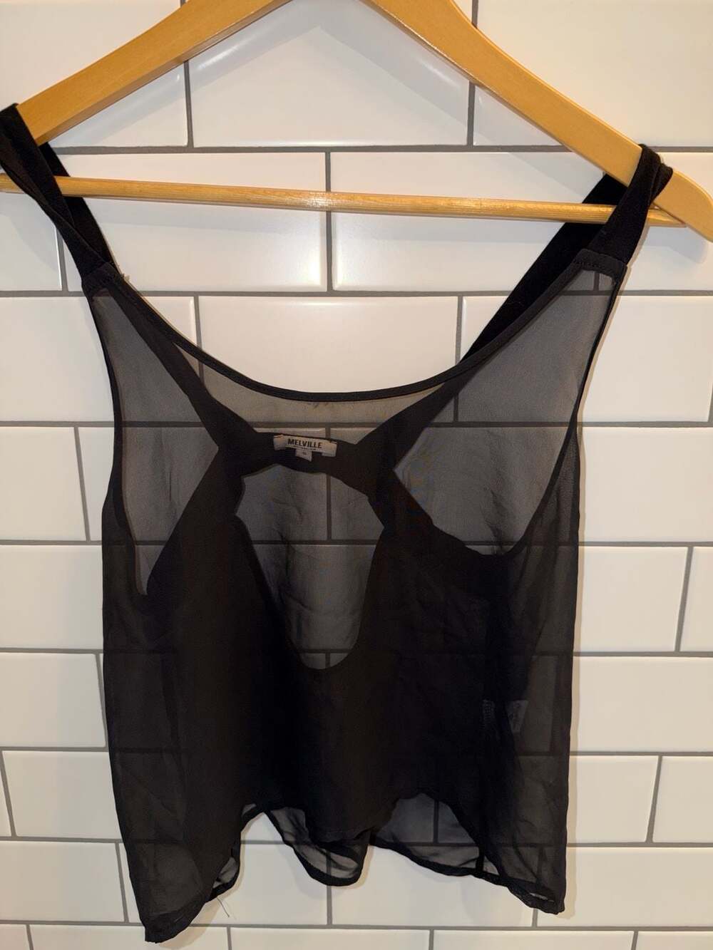 Melville Black Sheer Mesh Tank Top Size S
